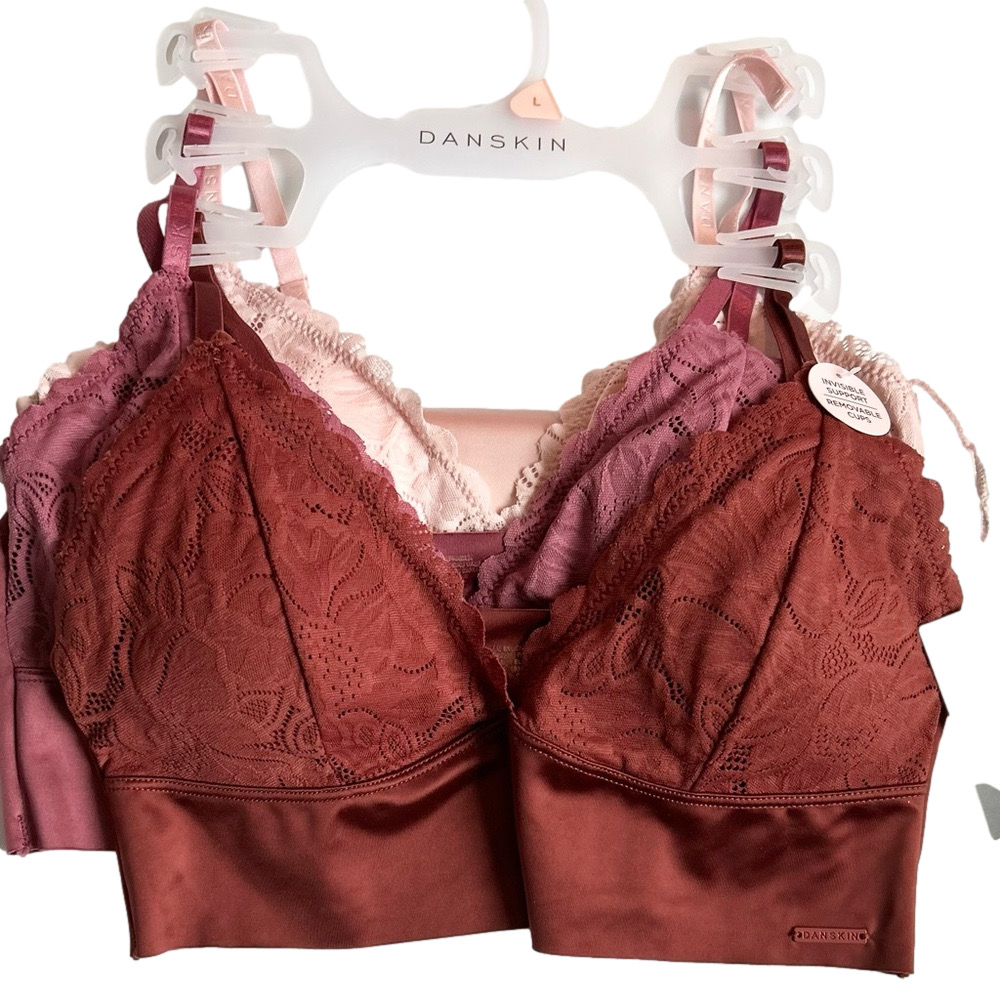 Danskin 3 Women's Lace Bralette - Burgundy, Rust and Blush